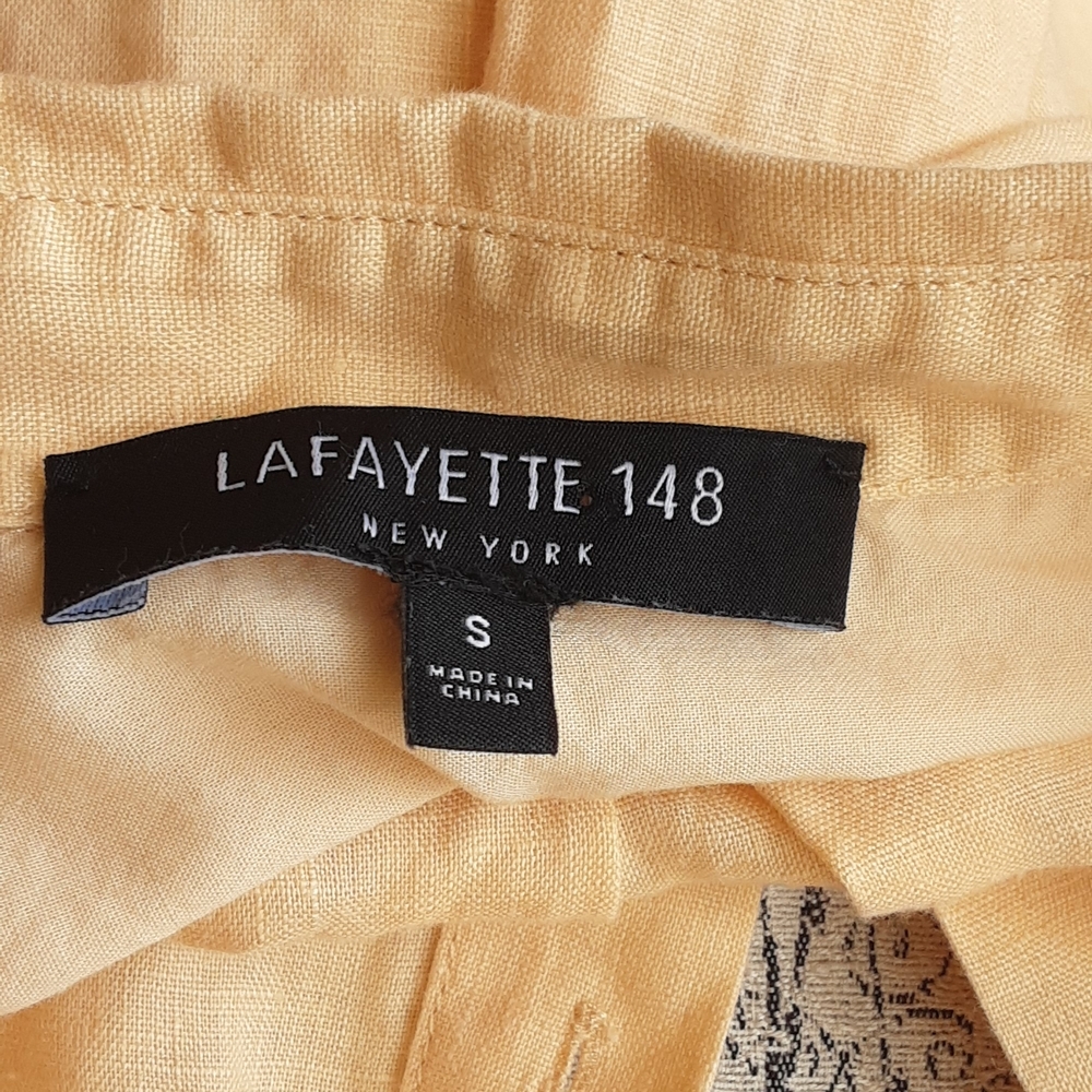 Lafayette 148 New York 100% Linen Light Yellow Button Down Shirt. - Picture 5 of 6